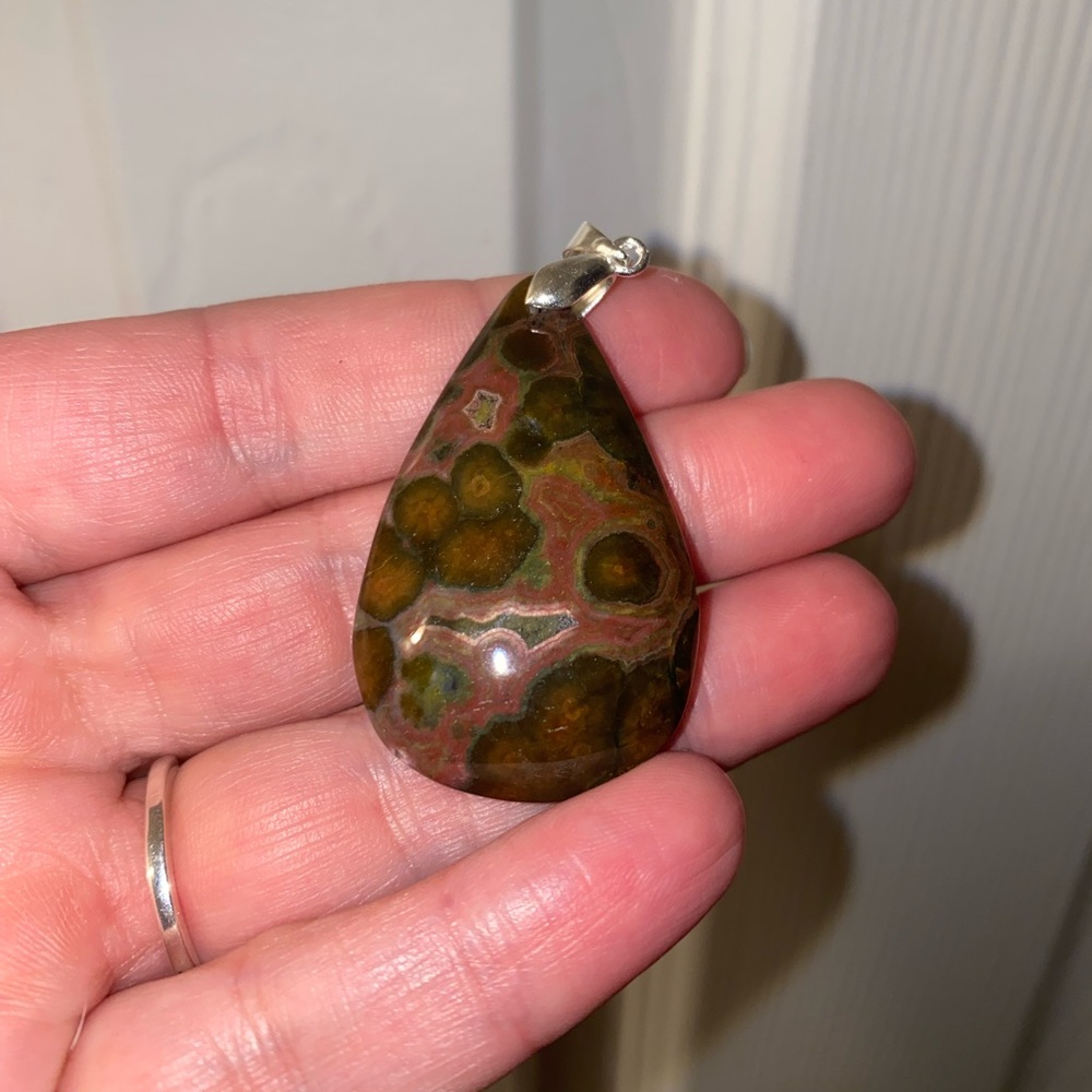 Brown & Red Ocean Jasper Stone Teardrop Pendant
